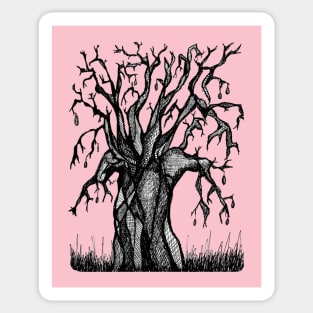 Pink Baobab Artistic Line Drawing Sticker